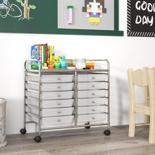 Costway 12 Drawers Rolling Storage Cart for Home and Office-Transparent