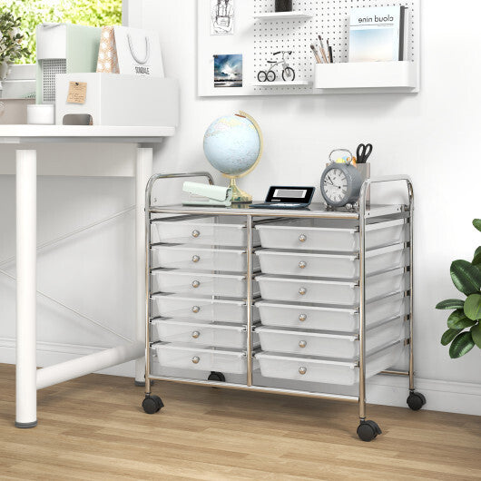 Costway 12 Drawers Rolling Storage Cart for Home and Office-Transparent