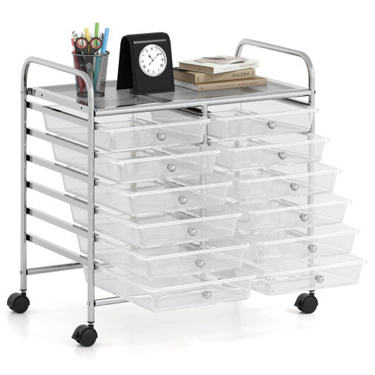 Costway 12 Drawers Rolling Storage Cart for Home and Office-Transparent