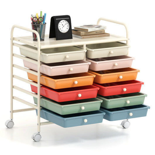 Costway 12 Drawers Rolling Storage Cart for Home and Office-Macaron