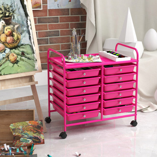 Costway 12 Drawers Rolling Storage Cart for Home and Office-Hot Pink
