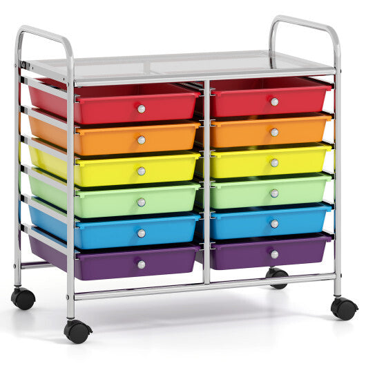 Costway 12 Drawers Rolling Storage Cart for Home and Office-Multicolor