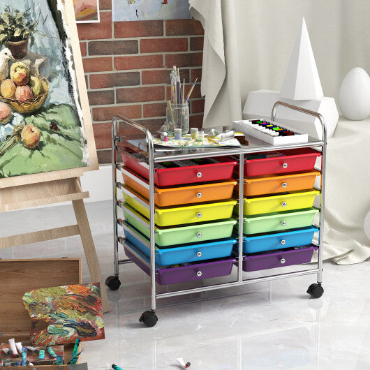 Costway 12 Drawers Rolling Storage Cart for Home and Office-Multicolor
