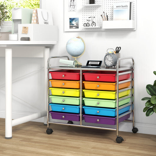 Costway 12 Drawers Rolling Storage Cart for Home and Office-Multicolor