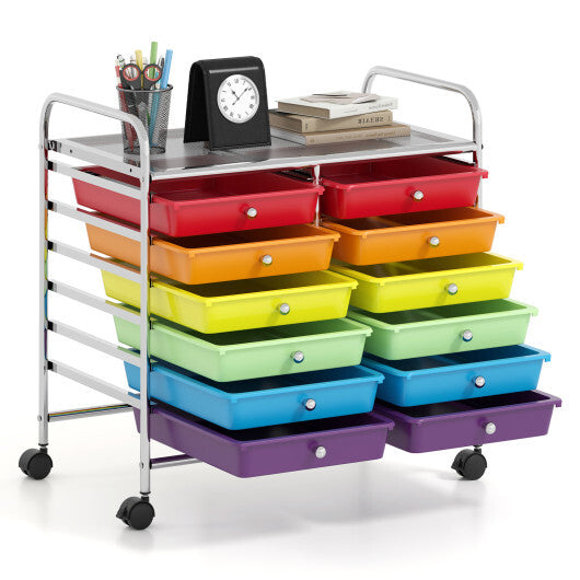 Costway 12 Drawers Rolling Storage Cart for Home and Office-Multicolor