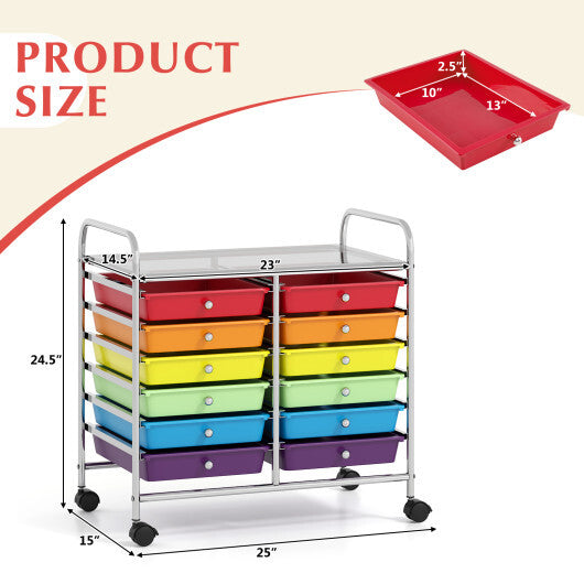 Costway 12 Drawers Rolling Storage Cart for Home and Office-Multicolor