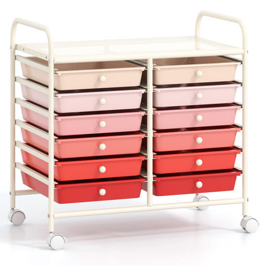 Costway 12 Drawers Rolling Storage Cart for Home and Office-Pink