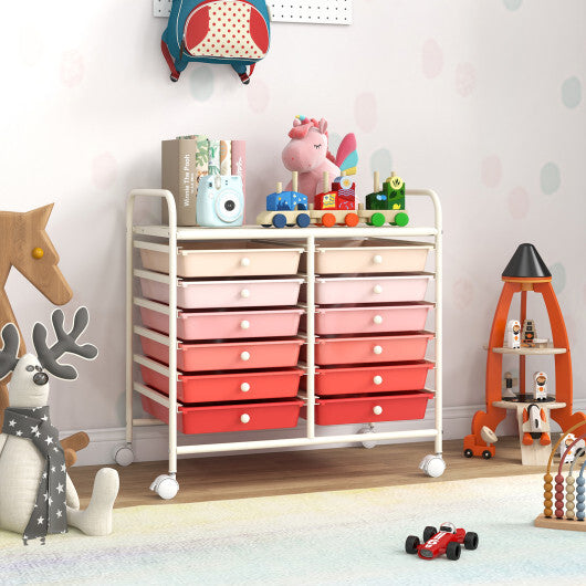 Costway 12 Drawers Rolling Storage Cart for Home and Office-Pink