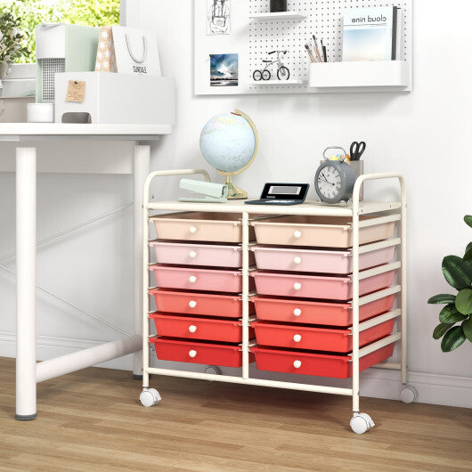 Costway 12 Drawers Rolling Storage Cart for Home and Office-Pink
