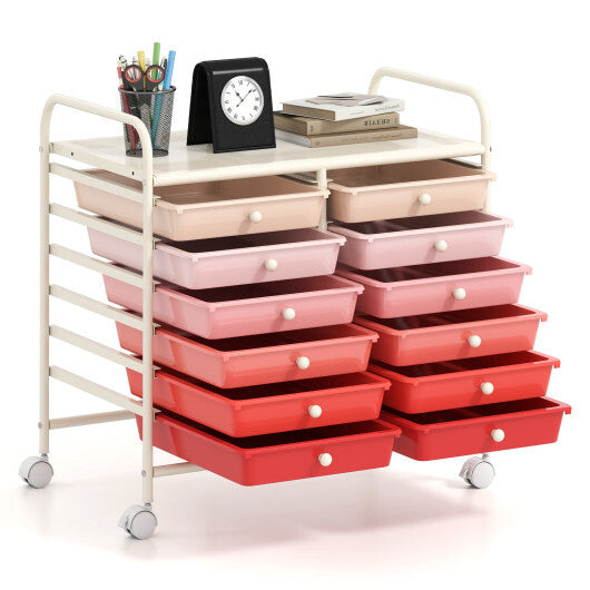 Costway 12 Drawers Rolling Storage Cart for Home and Office-Pink