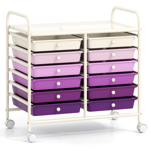 Costway 12 Drawers Rolling Storage Cart for Home and Office-Purple
