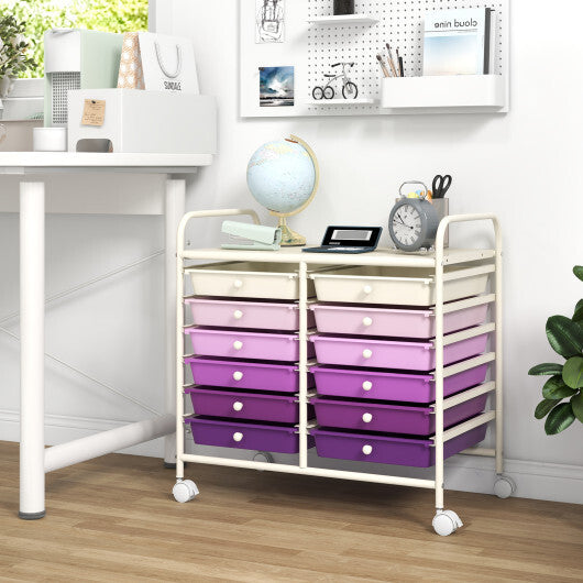 Costway 12 Drawers Rolling Storage Cart for Home and Office-Purple