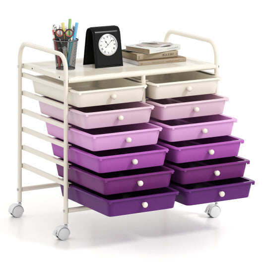 Costway 12 Drawers Rolling Storage Cart for Home and Office-Purple