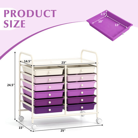 Costway 12 Drawers Rolling Storage Cart for Home and Office-Purple