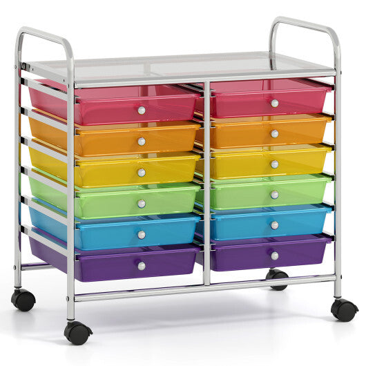 Costway 12 Drawers Rolling Storage Cart for Home and Office-Transparent Multicolor