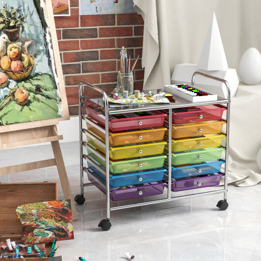 Costway 12 Drawers Rolling Storage Cart for Home and Office-Transparent Multicolor