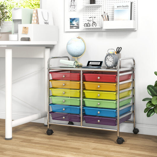 Costway 12 Drawers Rolling Storage Cart for Home and Office-Transparent Multicolor