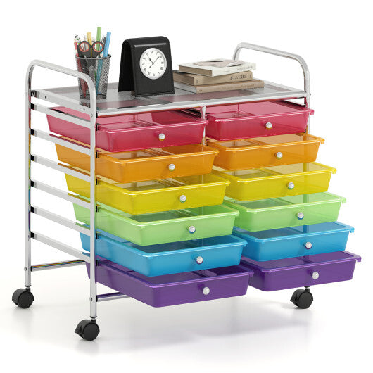 Costway 12 Drawers Rolling Storage Cart for Home and Office-Transparent Multicolor