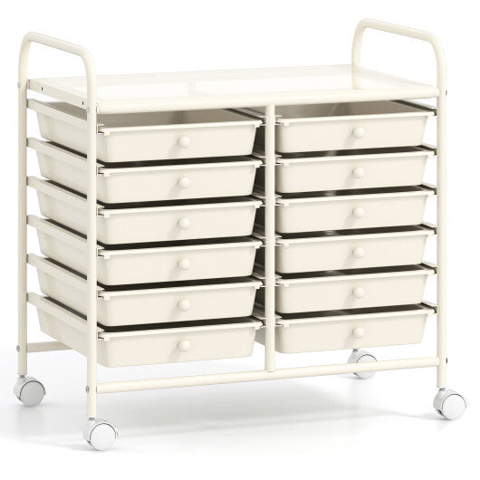 Costway 12 Drawers Rolling Storage Cart for Home and Office-White