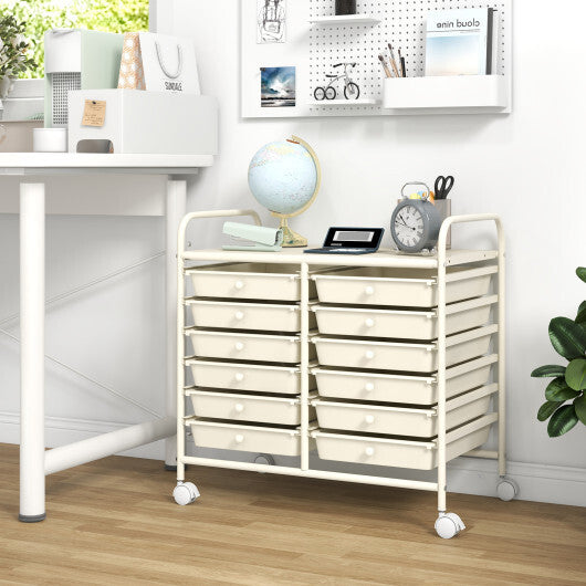 Costway 12 Drawers Rolling Storage Cart for Home and Office-White