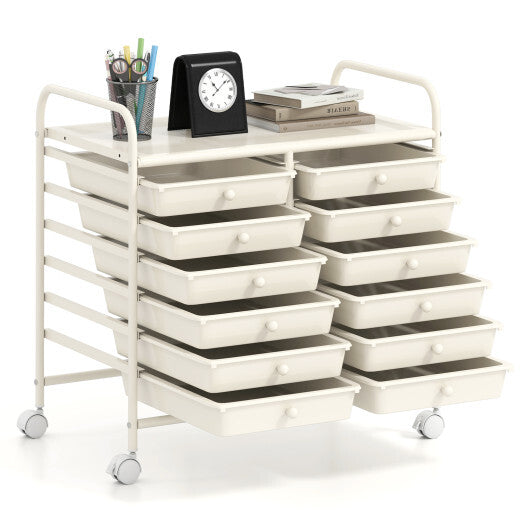 Costway 12 Drawers Rolling Storage Cart for Home and Office-White