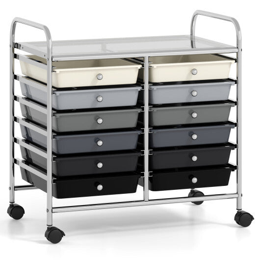 Costway 12 Drawers Rolling Storage Cart for Home and Office-Gradient Grey
