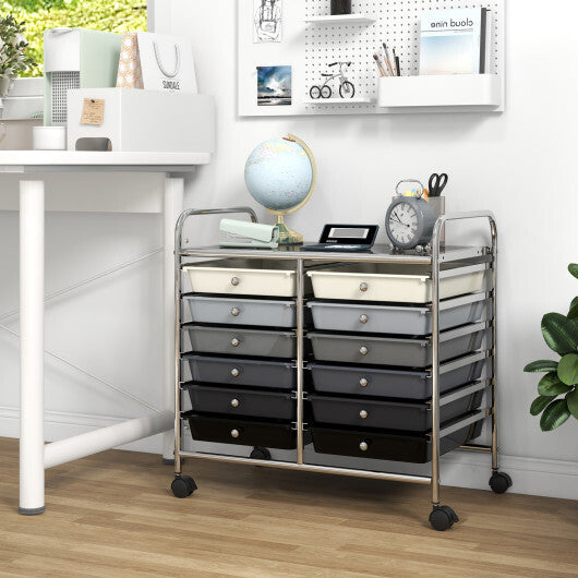 Costway 12 Drawers Rolling Storage Cart for Home and Office-Gradient Grey