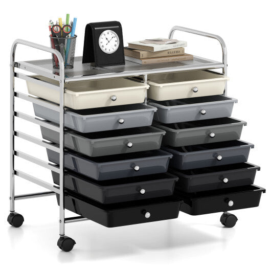 Costway 12 Drawers Rolling Storage Cart for Home and Office-Gradient Grey