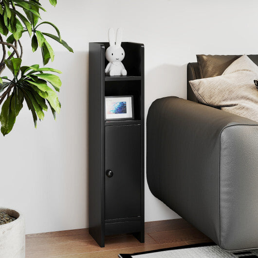 Costway Bathroom Slim Cabinet Corner with Door and Adjustable Shelf-Black