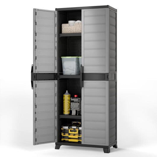 Costway Plastic Lockable Storage Cabinet with Doors and 3 Adjustable Shelves