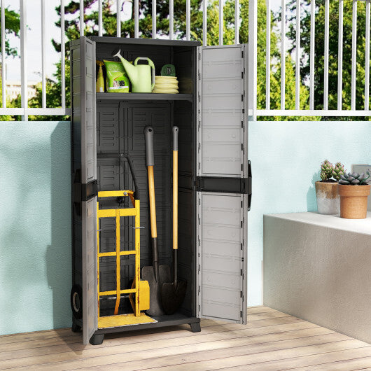 Costway Plastic Lockable Storage Cabinet with Doors and 3 Adjustable Shelves