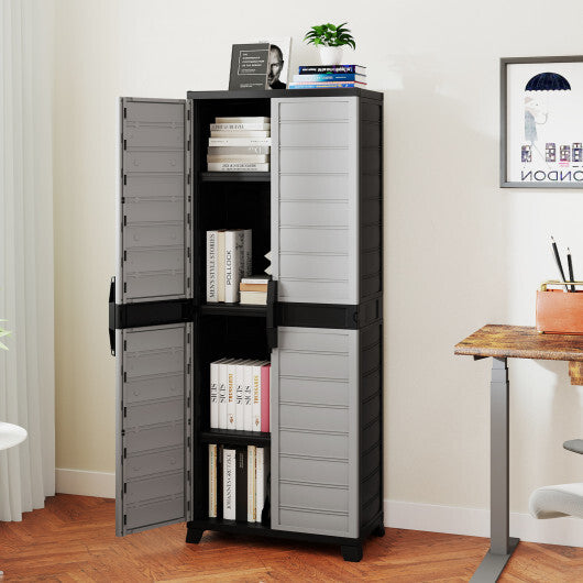 Costway Plastic Lockable Storage Cabinet with Doors and 3 Adjustable Shelves