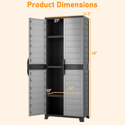 Costway Plastic Lockable Storage Cabinet with Doors and 3 Adjustable Shelves