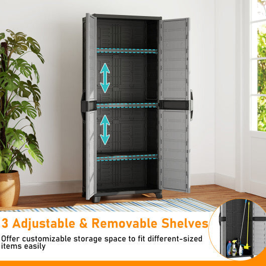 Costway Plastic Lockable Storage Cabinet with Doors and 3 Adjustable Shelves