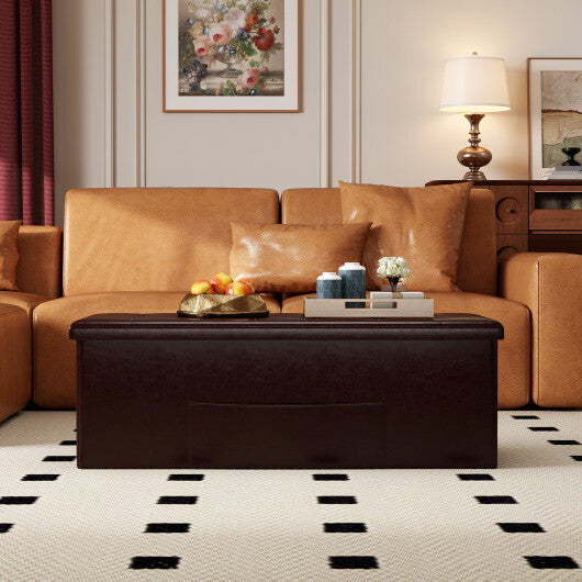 Costway 43 Inches Folding Storage Ottoman Bench Foot Rest Stool End of Bed Bench Brown