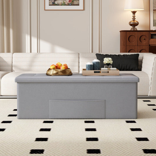 Costway 43 Inches Folding Storage Ottoman Bench Foot Rest Stool End of Bed Bench Gray