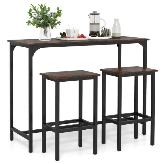 Costway Industrial 3-Piece 47.5" Counter-Height Dining Table and 2 Bar Stools-Coffee