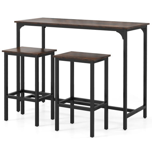 Costway Industrial 3-Piece 47.5" Counter-Height Dining Table and 2 Bar Stools-Coffee