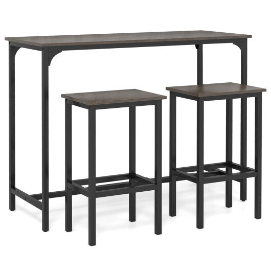 Costway Industrial 3-Piece 47.5" Counter-Height Dining Table and 2 Bar Stools-Gray