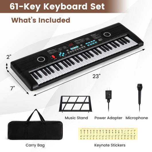 Costway 61 Key Electric Portable Digital Keyboard Piano for Beginner Black