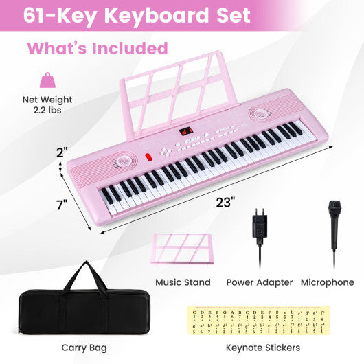 Costway 61 Key Electric Portable Digital Keyboard Piano for Beginner-Pink W2B