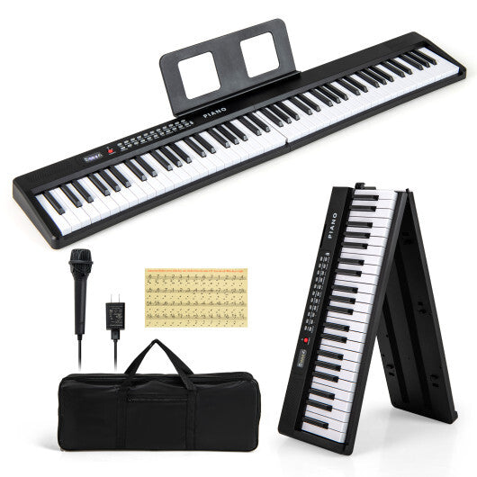 Costway 88 Key Foldable Electric Keyboard Piano with Wireless MIDI and Dual Speakers Black