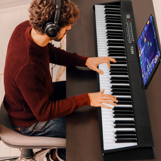 Costway 88 Key Foldable Electric Keyboard Piano with Wireless MIDI and Dual Speakers Black