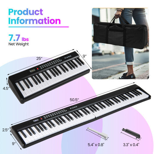 Costway 88 Key Foldable Electric Keyboard Piano with Wireless MIDI and Dual Speakers Black
