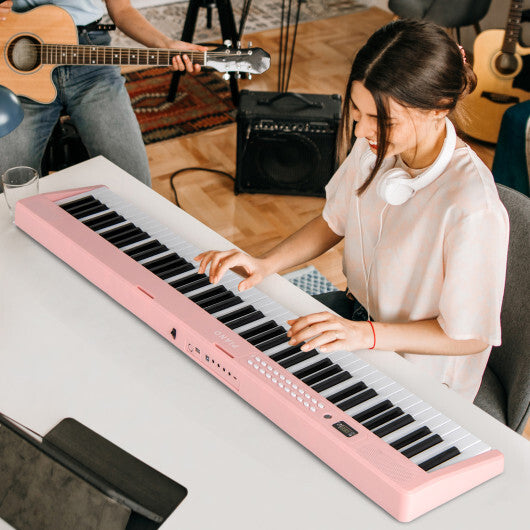 Costway 88 Key Foldable Electric Keyboard Piano with Wireless MIDI and Dual Speakers Pink