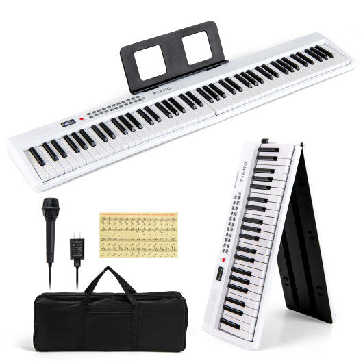 Costway 88 Key Foldable Electric Keyboard Piano with Wireless MIDI and Dual Speakers White