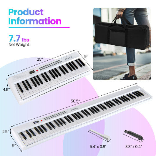 Costway 88 Key Foldable Electric Keyboard Piano with Wireless MIDI and Dual Speakers White