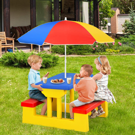 Costway Kids Picnic Table Set with Removable Umbrella Indoor Outdoor Garden Patio W2B