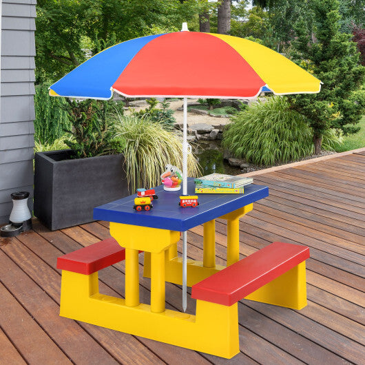 Costway Kids Picnic Table Set with Removable Umbrella Indoor Outdoor Garden Patio W2B
