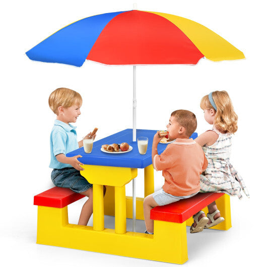 Costway Kids Picnic Table Set with Removable Umbrella Indoor Outdoor Garden Patio W2B
